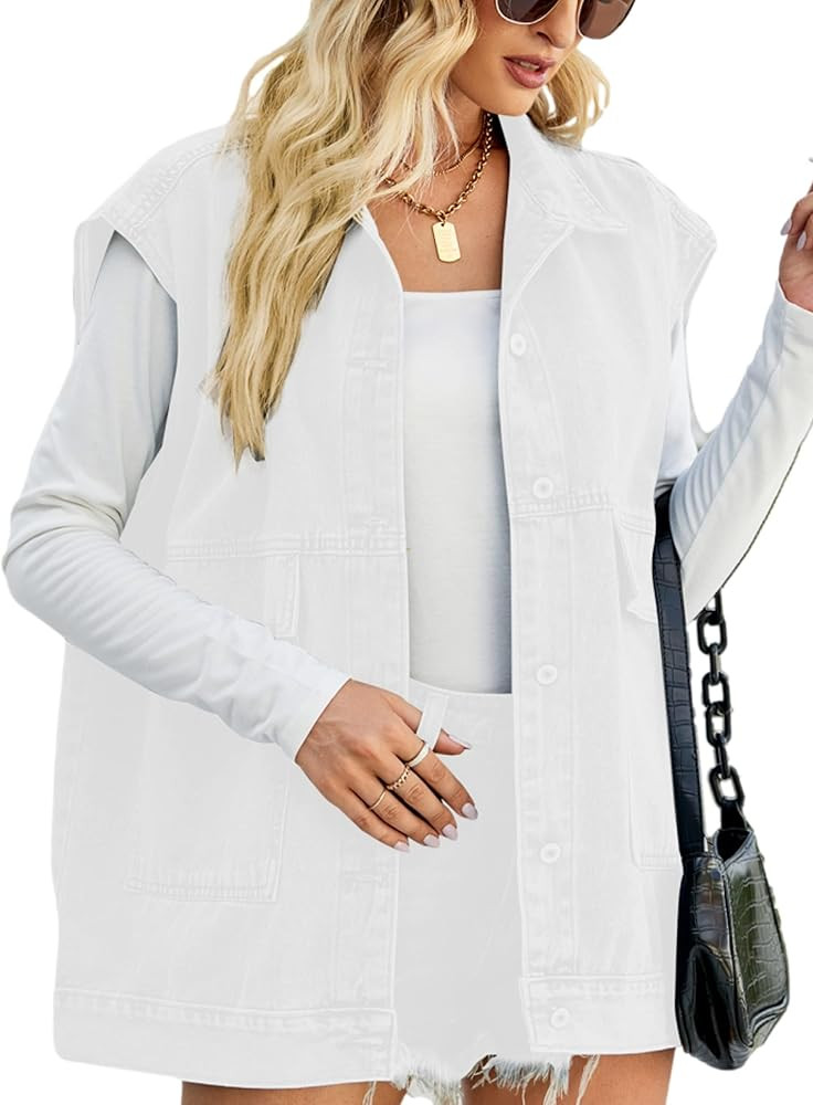 Zontroldy Denim Jean Vest for Women Oversized Sleeveless Button Down Denim Jean Vest Waistcoat Sh... | Amazon (US)