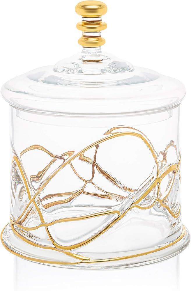 Glass Storage Cookie Jar and Glass Lid- 14 karat Gold Design on Jar- 8.5"H | Amazon (US)