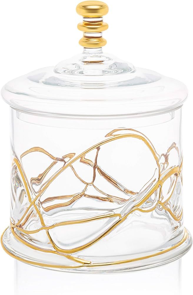 Glass Storage Cookie Jar and Glass Lid- 14 karat Gold Design on Jar- 8.5"H | Amazon (US)
