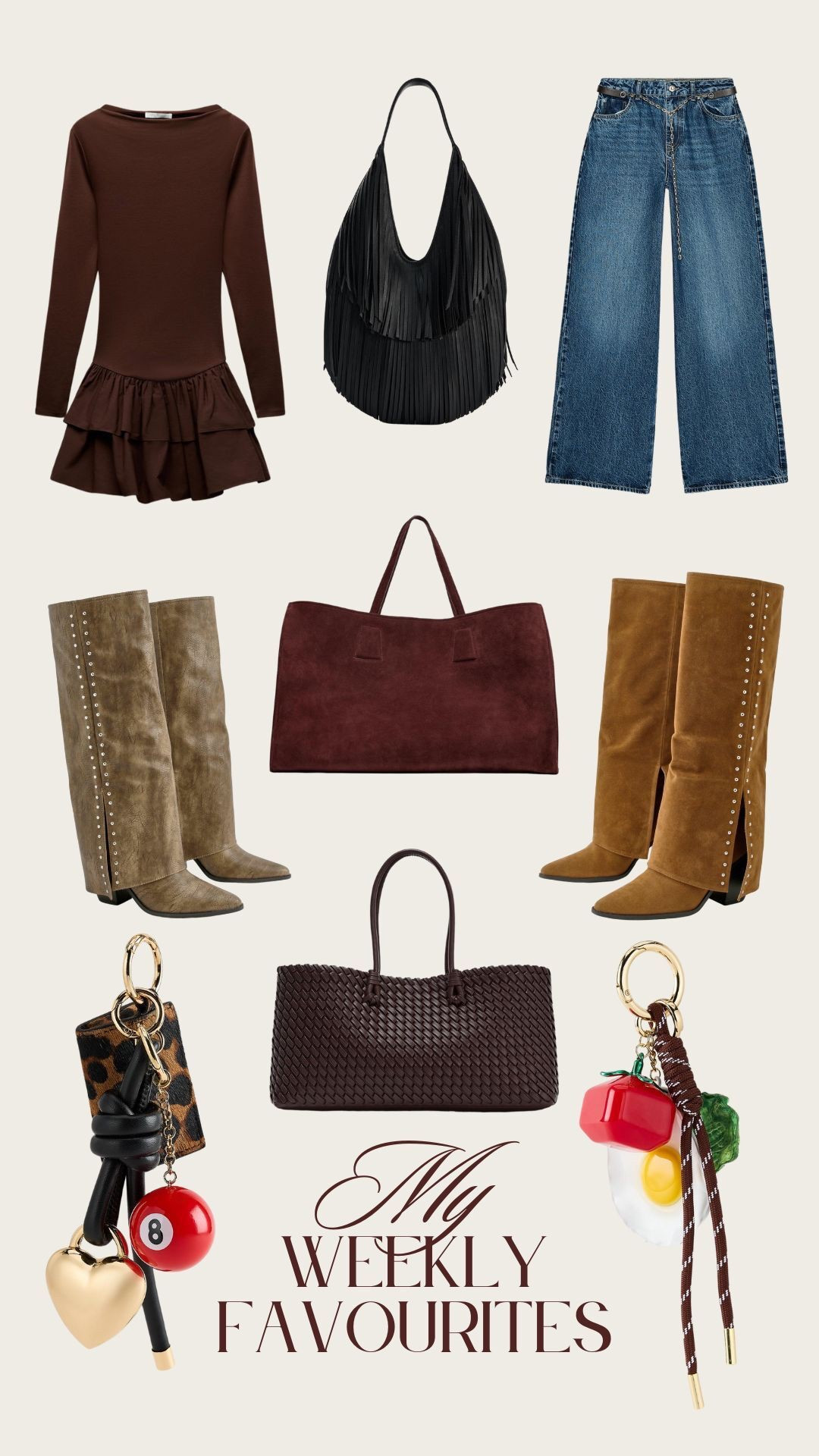 zara, ruffled dress, wide leg jeans, jeans, key ring, accessories, boohoo, western boots, tote bag, fringed tote bag, weekly faves, spring outfit ideas, ss25

#LTKspring #LTKdresses #LTKFashionMonth