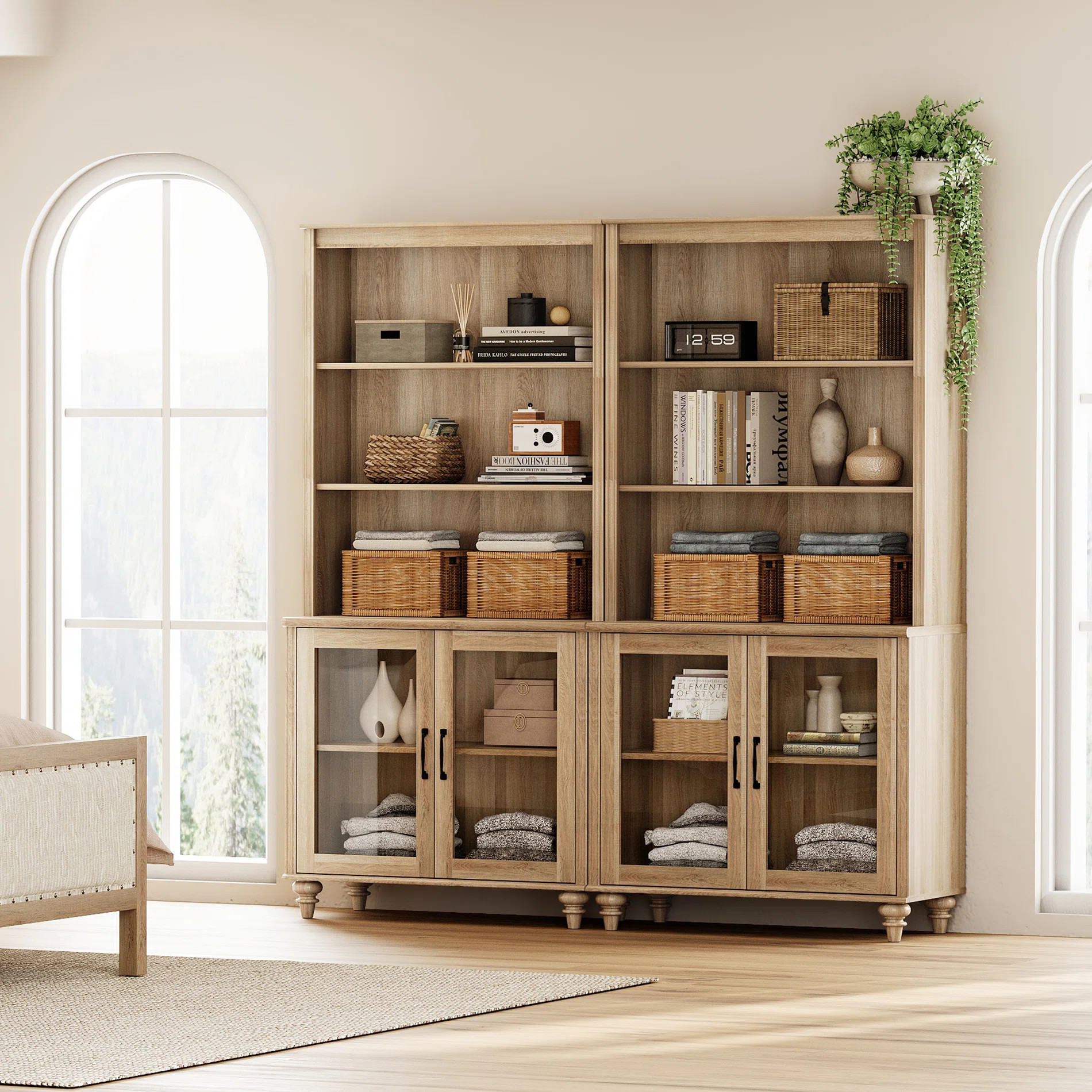 Charlton Home® Scarlett Bookcase With Doors Set Of 2, 5 Tier Bookshelf, 72'' Tall Book Case With... | Wayfair North America