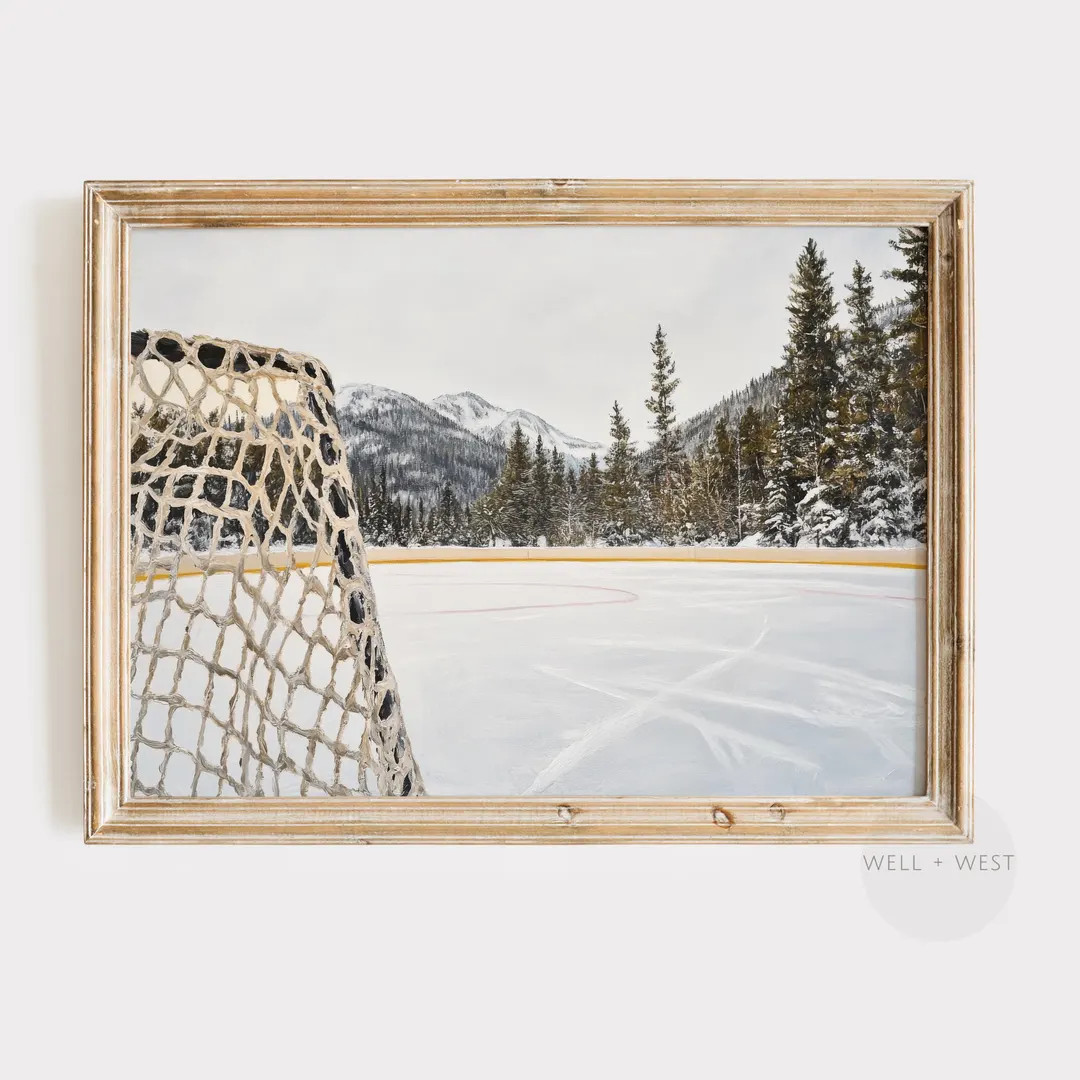 Hockey Rink Print | Vintage Style Outdoor Rink Painting | Boys Room Printable Art | Sports Fan Of... | Etsy (US)
