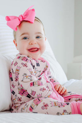 Bamboo Convertible Zipper Romper | Toy Soldier Pink | Caden Lane