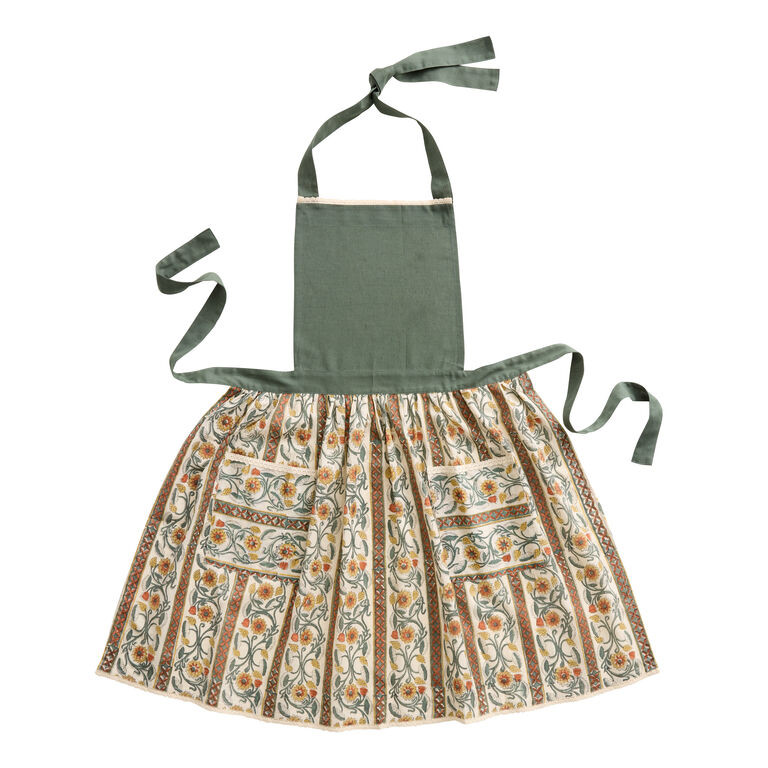 Sage Green and Terracotta Floral Block Print Apron | World Market
