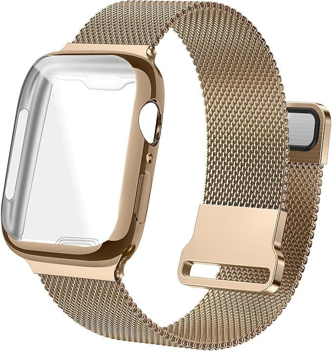 Bifeiyo Stainless Steel Band with Case Compatible with Apple Watch Bands 40mm for Women Men, Adju... | Amazon (US)