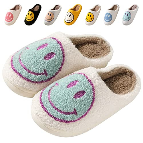 Smile Face Slippers for Women Retro Soft Plush Warm Slip-on Slippers, Happy face slippers Cozy In... | Amazon (US)