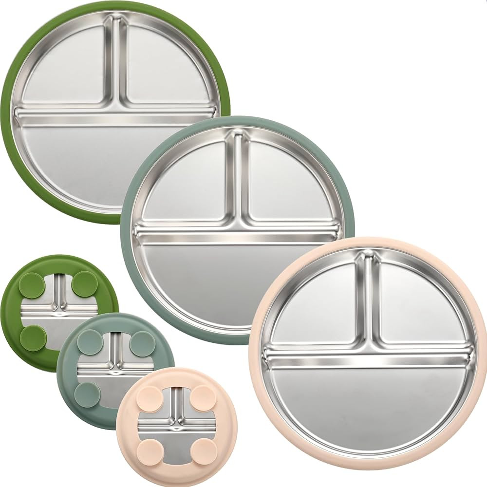 3Pack Sainless Steel Kids Plates with Suction, 8.1” Divided Toddler Baby Plates with Removable ... | Amazon (US)