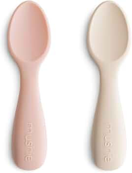 mushie Silicone Toddler Starter Spoons | 2 Pack (Blush/Shifting Sand) | Amazon (US)