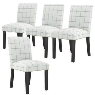 Handy Living Schmitz Upholstered Dining Chairs in Woven Denim Blue Check Fabric (Set of 4)-A17760... | The Home Depot