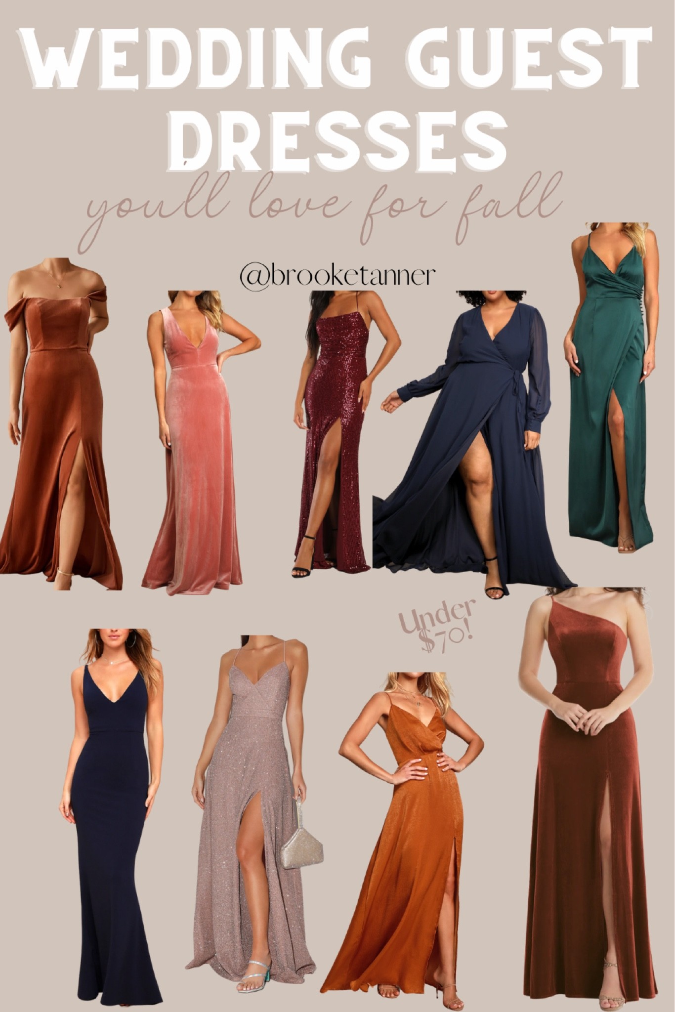 Shopping guide for a formal black tie wedding as a guest this fall! These warm and fall tones will make you pop with a sophisticated yet sexy style!! Obsessed with all of these formal wedding guest dresses! From the maxi velvet dress to this super glittery sexy dress! Have you ever wondered what to wear as a wedding guest? Well look no further! Perfect for any formal wear you need this fall! Black tie, wedding guest, formal dress, womens style, fall fashion wedding outfit, affordable fashion, affordable wedding dress

#LTKwedding #LTKunder100 #LTKSeasonal