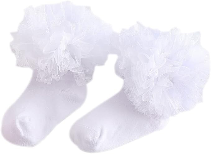 Girl Lace Tutu Socks Baby Toddler Girls Eyelet Ruffle Lace Dance Dressy Socks 2-8T | Amazon (US)