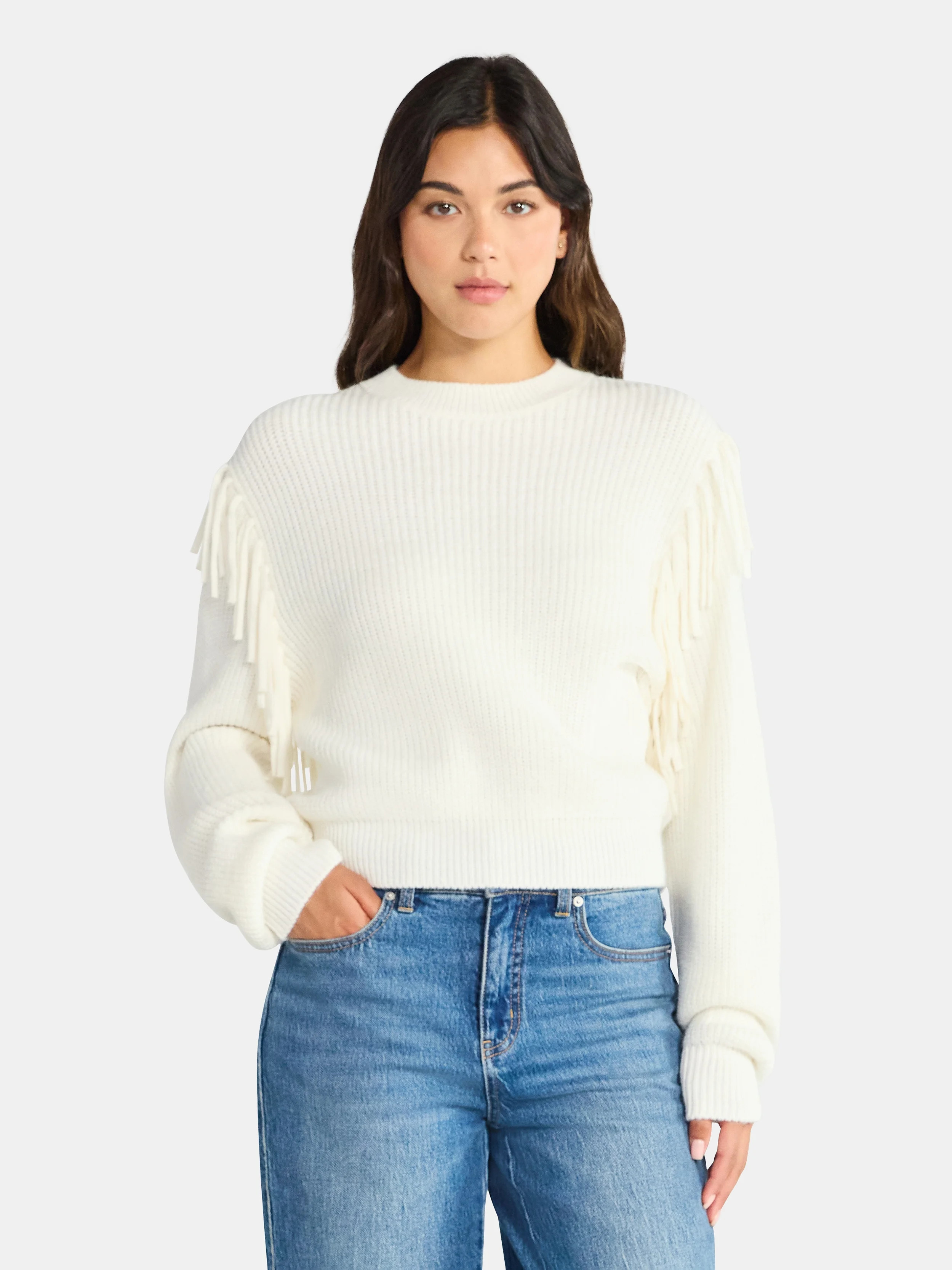 Time and Tru Women's Fringe Pullover Sweater, Midweight, Sizes XS-XXXL | Walmart (US)