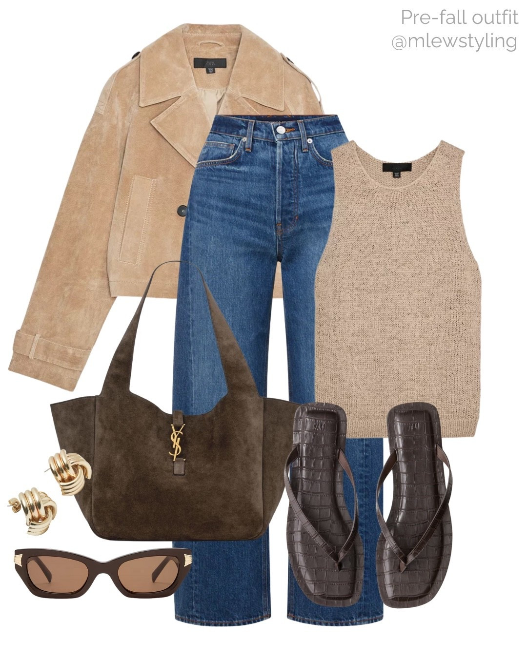 Suede trench with barrel leg jeans, knit tank, and ysl bag 🤎✨

Tags: Veronica beard barrel leg jeans, brown suede tote, bottega sunglasses, brown flip flop sandals, meshki knot earrings, neutral aesthetic, capsule wardrobe, fall outfit, autumn fashion, weekend outfit 

#LTKStyleTip #LTKItBag #LTKShoeCrush