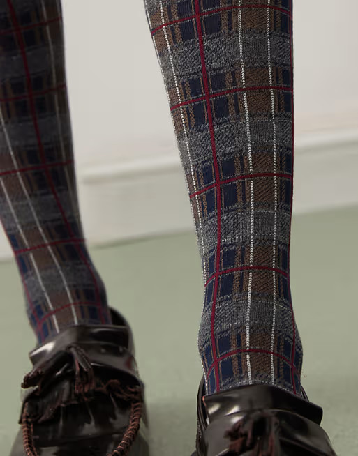 Reclaimed Vintage knee high plaid grandad socks | ASOS (Global)