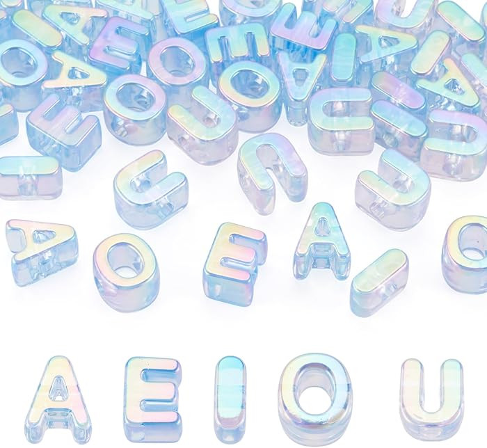 50Pcs Iridescent Vowel Letter Beads Acrylic Letter Beads Rainbow Initial Alphabet Bead Acrylic Br... | Amazon (US)