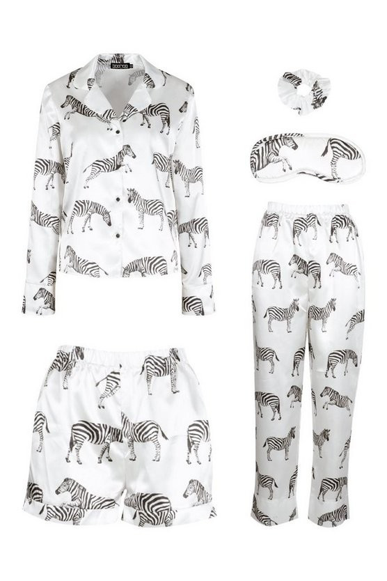 Zebra Print Satin 5 Pc Sleepwear Set | Boohoo.com (US & CA)