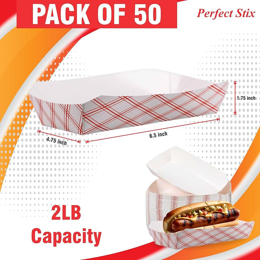7" Paper Hot Dog Trays- Pack of 50ct | Amazon (US)