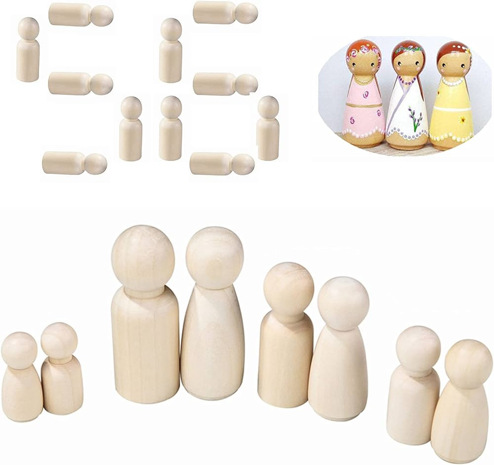 56 PCS Unfinished Natural Wooden Peg Dolls,Little Wooden peg People for Painted or Craft | Amazon (US)