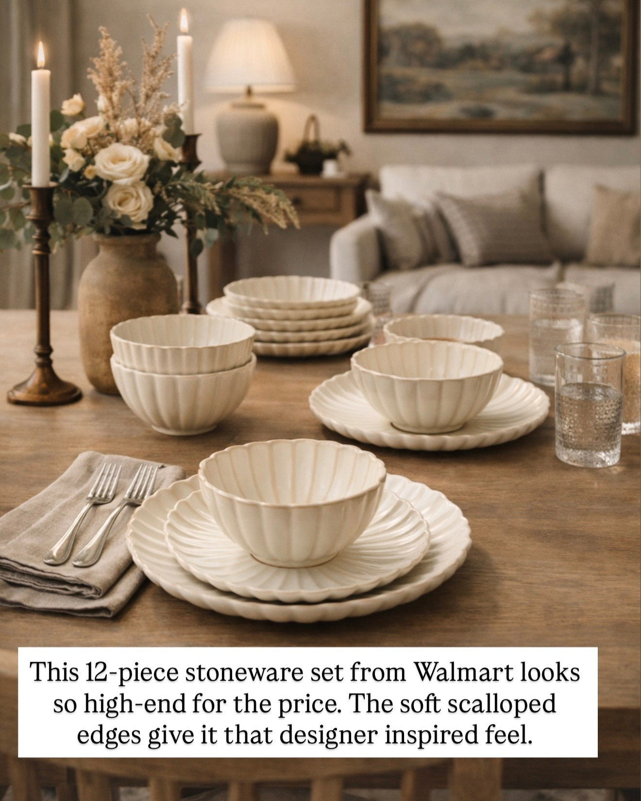 Modern Scalloped Stoneware Dinnerware Set from Walmart

Follow @farmtotablecreations on Instagram for daily home finds 🤍

This 12-piece stoneware dishware set from Walmart looks so high-end for the price. The soft scalloped edges and creamy neutral tone give it that effortless designer feel, perfect for everyday meals or styled tablescapes when entertaining.

#dinnerware #stoneware #tablescape #kitchendecor #neutralhome #walmartfinds #affordablehome #tabletop #entertainingathome

#LTKFindsUnder100 #LTKHome