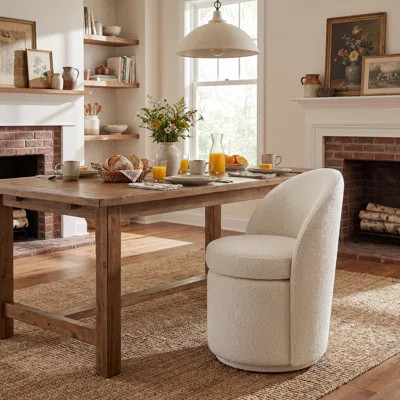 Upholstered Swivel Dining Chair, Boucle Fabric Barrel Kitchen Chair, Wingback Side Chair, Vanity Chair | Wayfair North America
