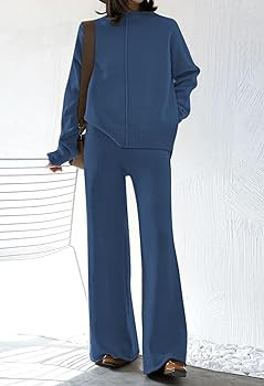 Fixmatti Women Sweater Set 2 Piece Knit Sweatsuit Turtleneck Sweater Top and Wide Leg Pant Lounge... | Amazon (US)