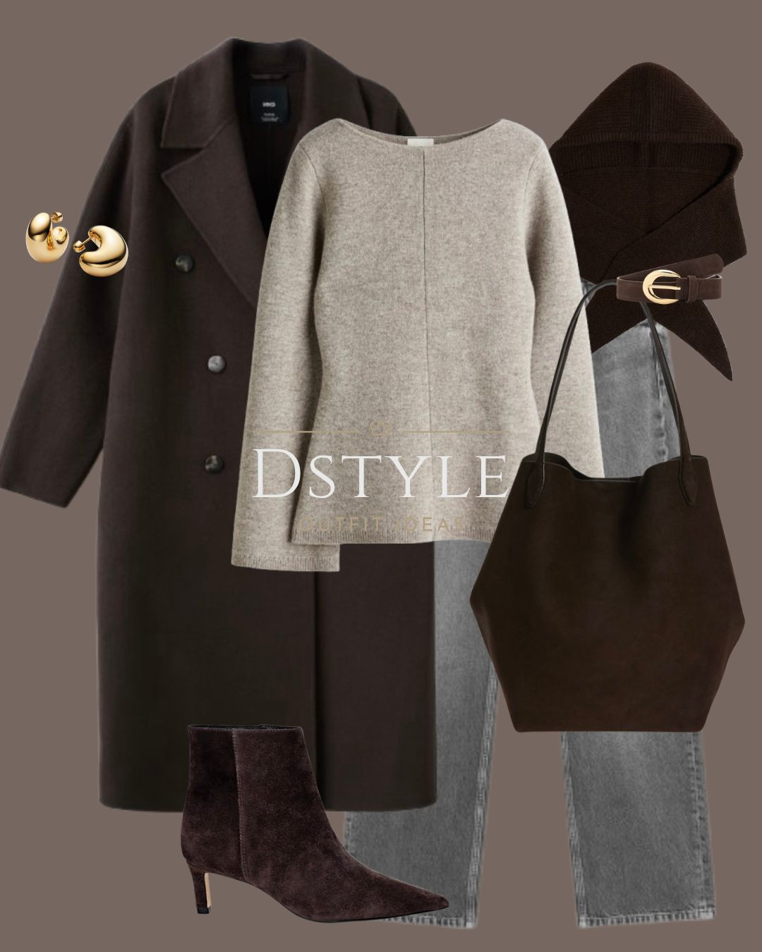 The elevated essentials you need this season. 💫 This outfit is built around key wardrobe staples: a long dark coat, a neutral sweater, and sleek suede heeled boots. The grey denim provides a modern contrast to the rich browns. Click to shop this sophisticated and timeless ensemble! 

 #FallFashion #WinterStyle #NeutralOutfit #LTKootd #LTKOver40 #LTKWorkwear