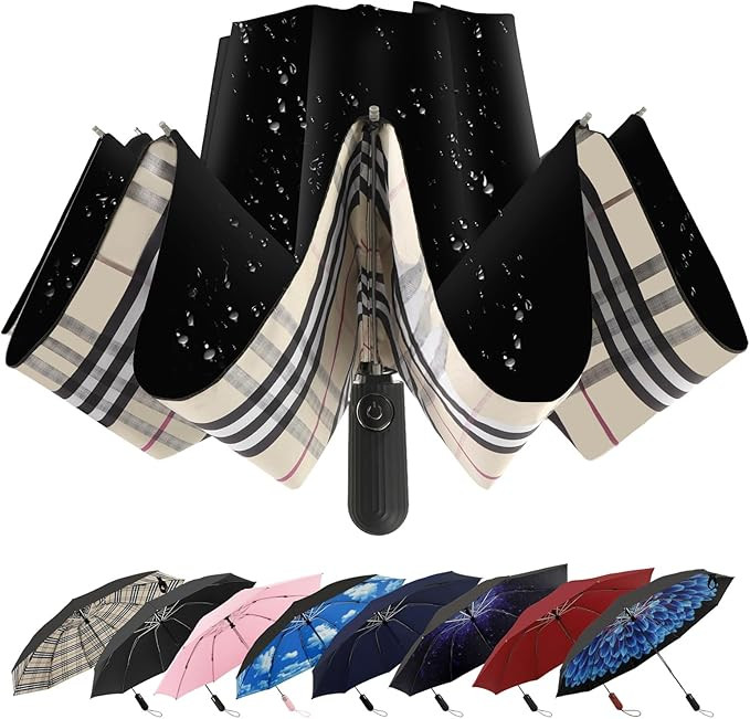 Compact Inverted Travel Umbrella, Automatic Open Close, 9-Rib 46 Inch Windproof Umbrella, Waterpr... | Amazon (US)
