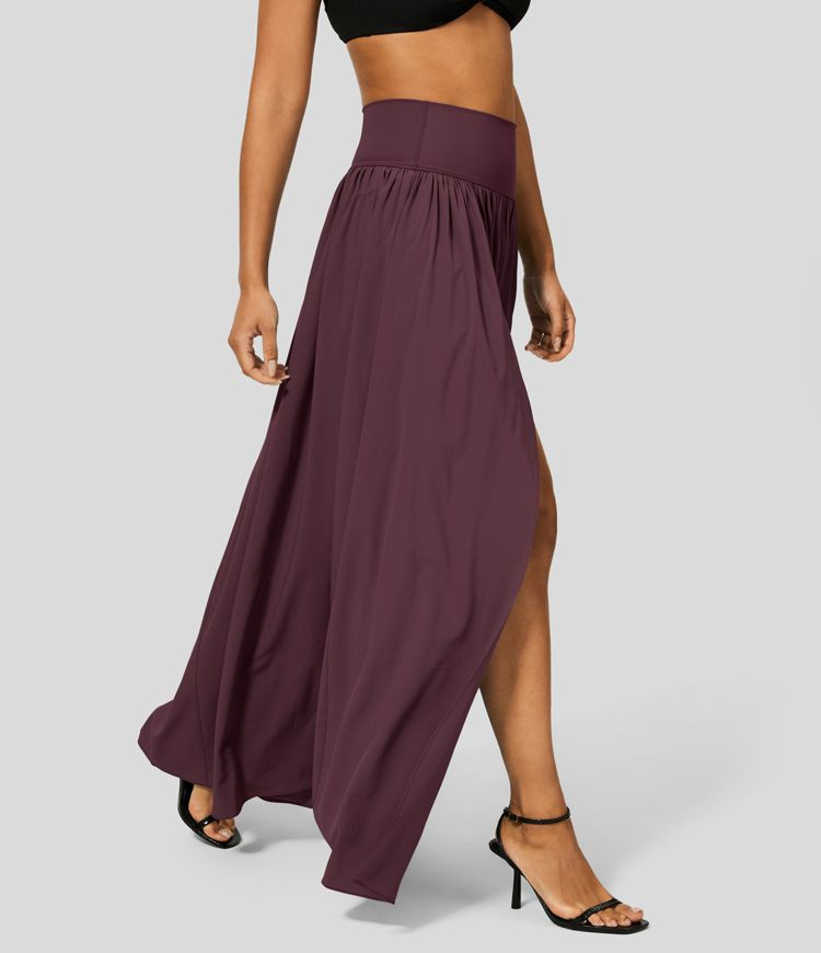 Breezeful™ High Waisted Plicated Split 2-in-1 Flowy Quick Dry Maxi Casual Skirt | HALARA