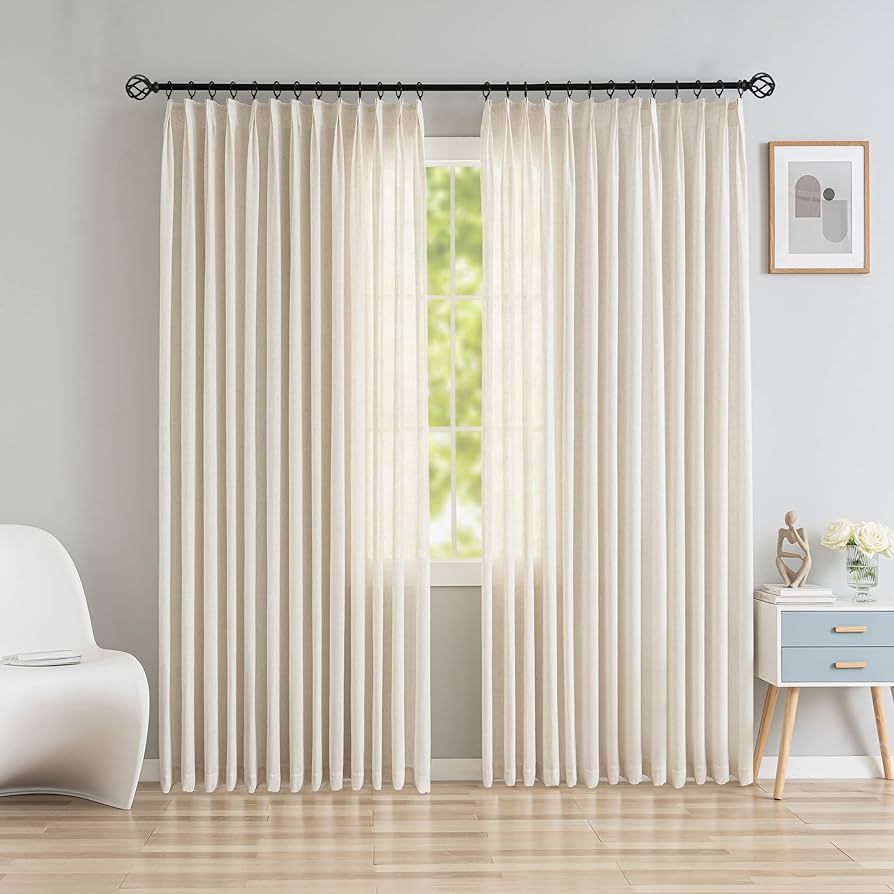 OYRING Pinch Pleated Curtains Light Filtering Faux Linen Curtains, Semi Sheer Curtains Pinch Plea... | Amazon (US)