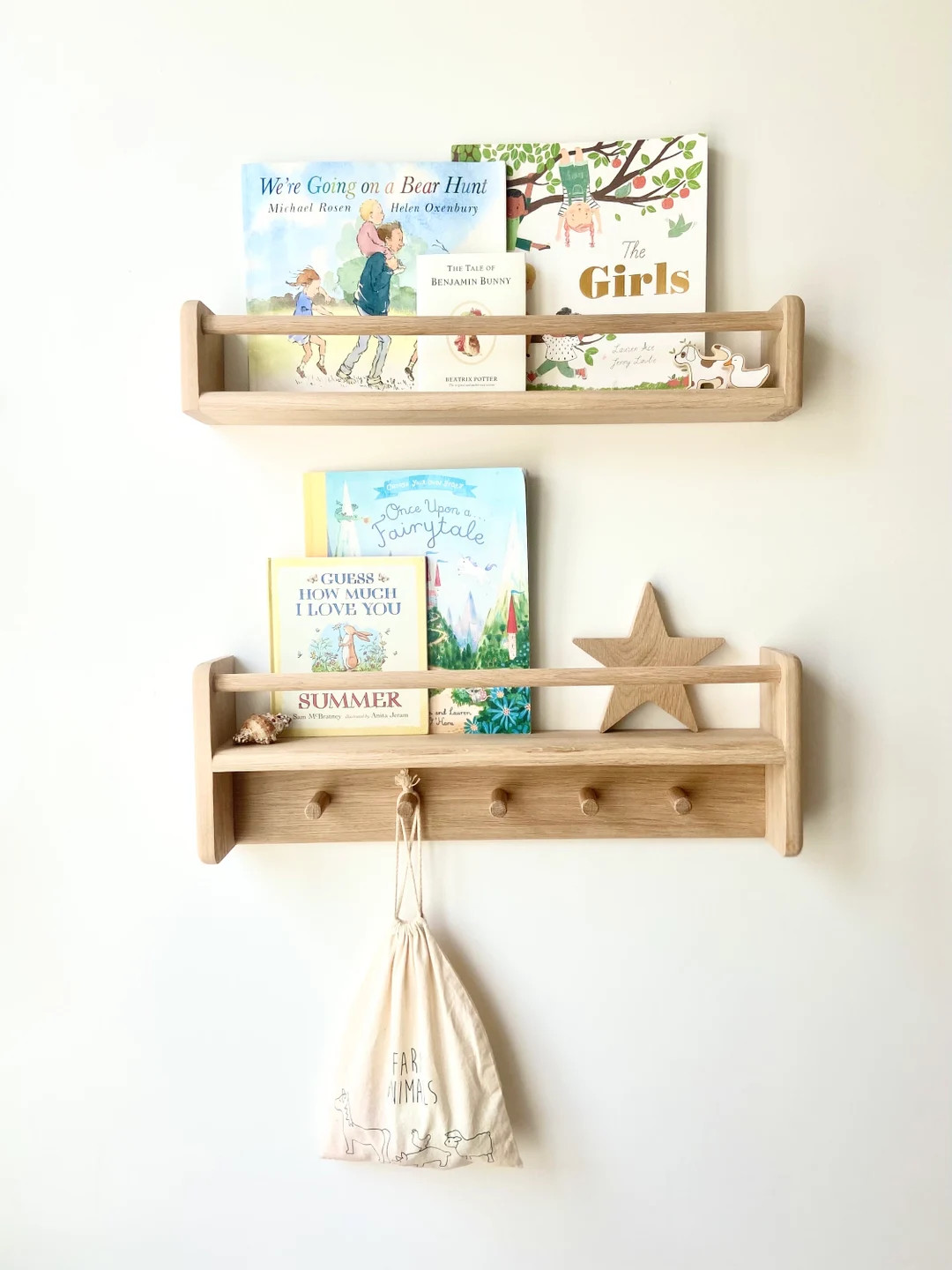 Set of two Solid oak shelves (bookshelf & peg bookshelf) - nursery decor | nursery shelves | book... | Etsy (US)