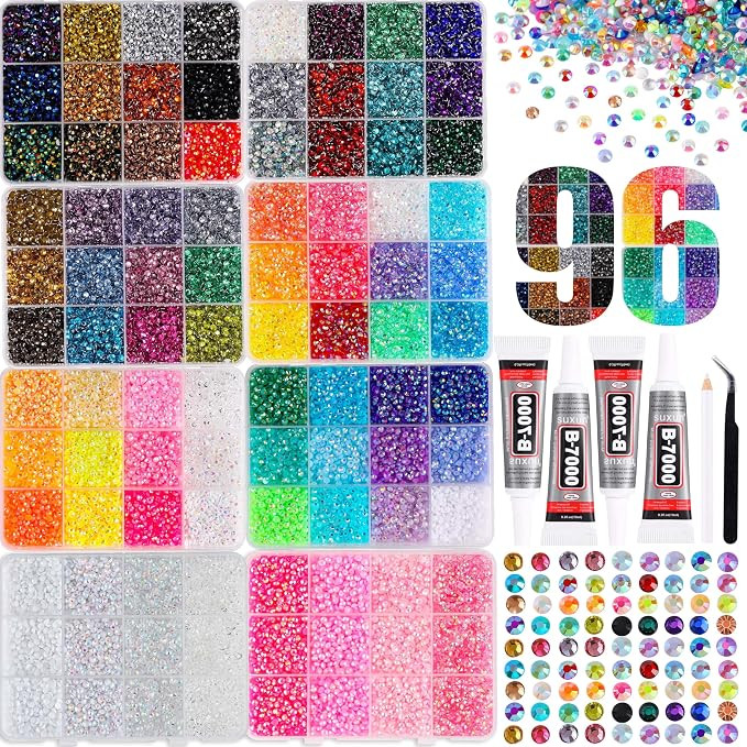 72000PCS Bedazzling Kit with 8 Boxes, 3mm Flatback Resin Rhinestones, Sparkling Gems Set for Nail... | Amazon (US)