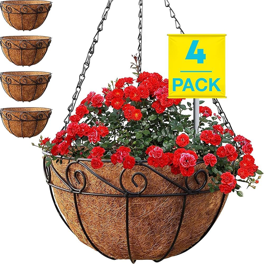 Hanging Planters for Outdoor Plants (4 Pack) 14" Extra Deep Hanging Baskets for Plants Outdoor, O... | Amazon (US)