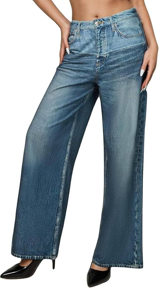 French Terry Sweatpant Jeans Denim Sweat Pants Look Like Jeans Baggy Wide Leg Stretch Pants Jeggi... | Amazon (US)