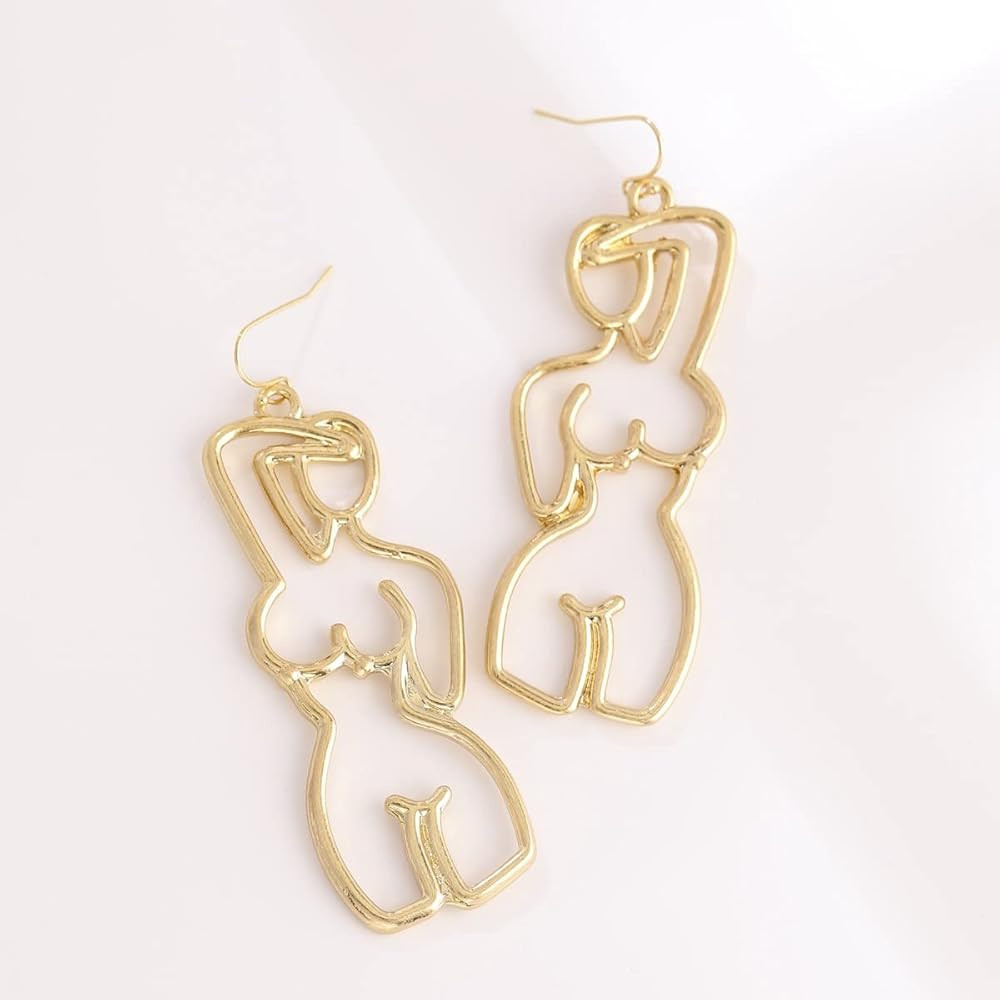 Gold Abstract Body Lady Face Dangle Earrings for Women Jewelry Vintage Face Geometric Dangle Statement Earrings (Gold 3#) | Amazon (US)