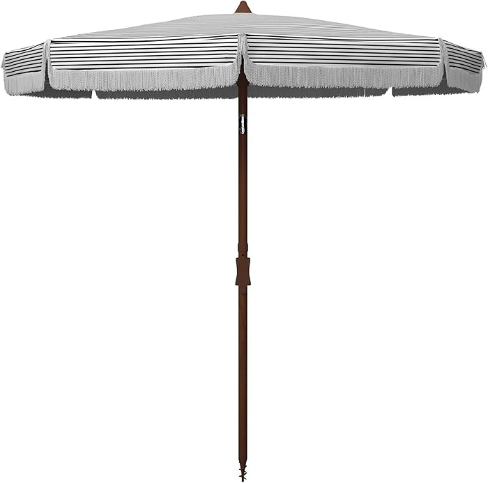 Safavieh Outdoor Collection Copen White and Black Stripe 6.5-Foot Fringe Tilt Beach Umbrella : Am... | Amazon (CA)