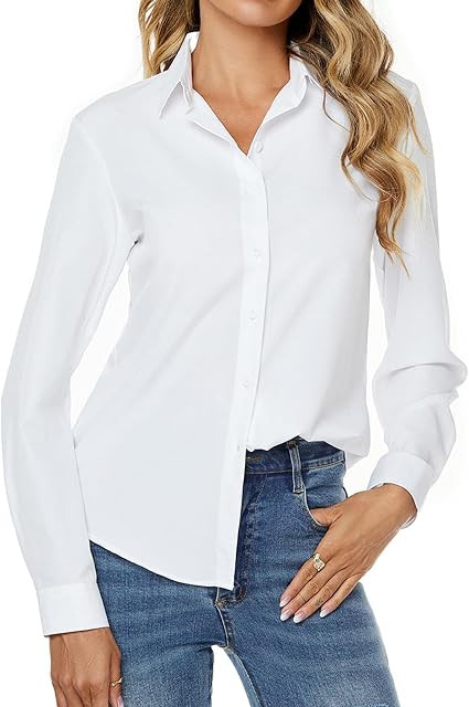 jonivey Womens Stretch Button Down Long Sleeve Shirt Soft Basic Wrinkle Free Work Business Formal... | Amazon (US)