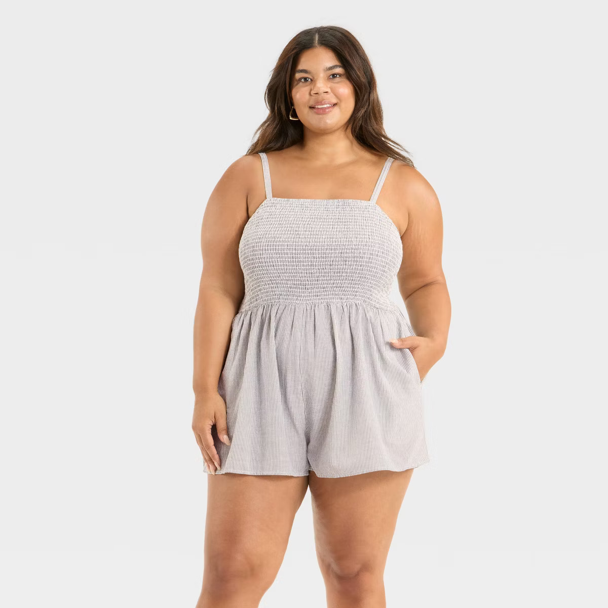 Women's Smocked Romper - Universal Thread™ Gray Striped | Target