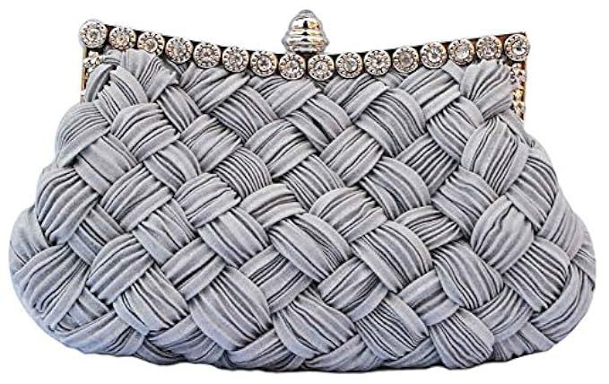 Chicastic Pleated and Braided Rhinestone studded Wedding Evening Bridal Bridesmaid Clutch Purse | Amazon (US)