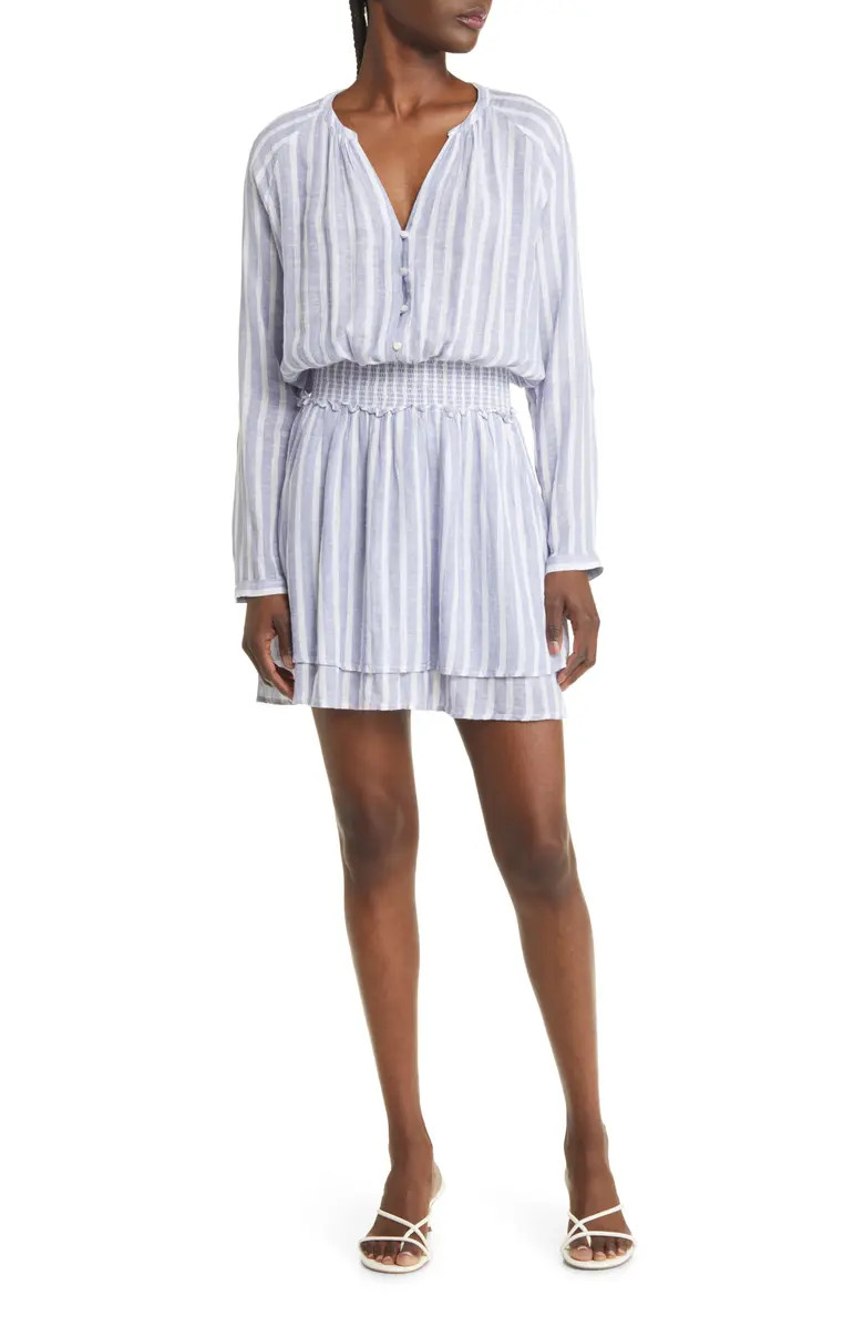 Jasmine Stripe Smocked Waist Long Sleeve Linen Blend Dress | Nordstrom
