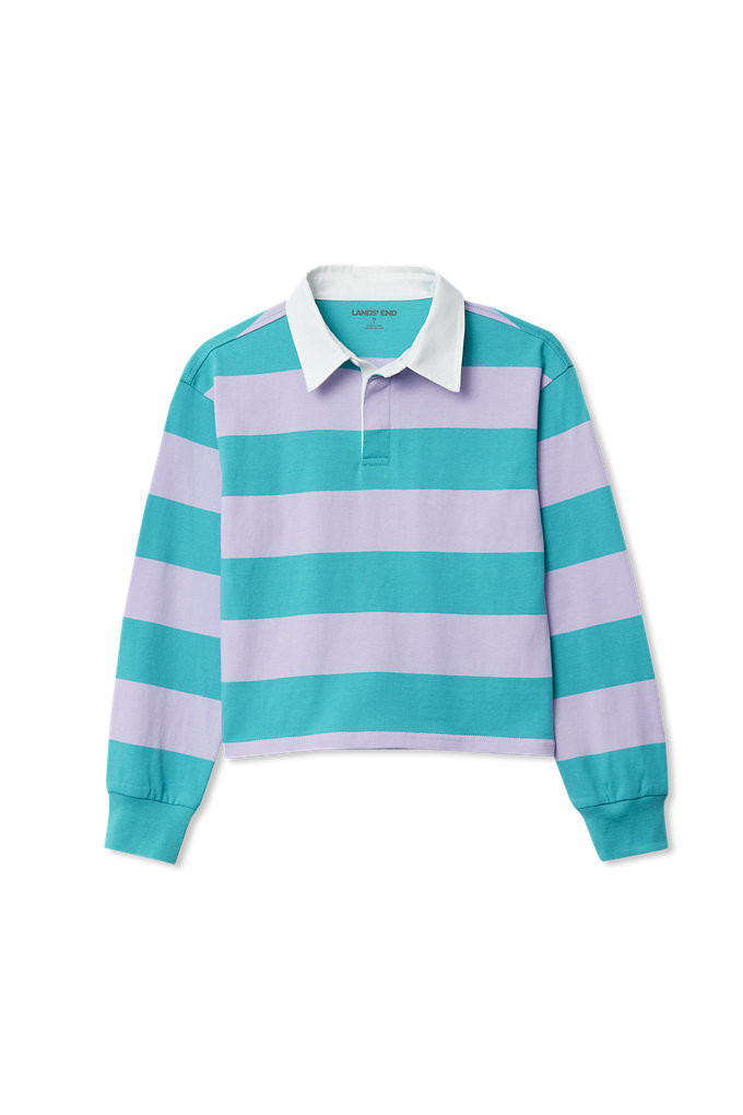 Girls Long Sleeve Stripe Rugby Shirt - Lands' End - Purple - XXS | Lands' End (US)
