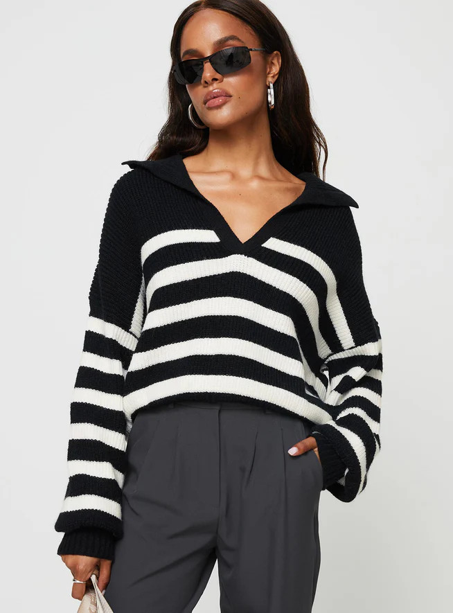 Williamson Stripe Sweater Black / Cream | Princess Polly US