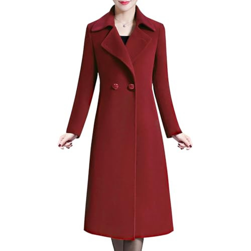 Aprsfn Women's Winter Wool Coats Warm Double-breasted Notched Lapel Jackets Midi Long Peacoat Long Sleeve Pea Coats(Wine Red, Small) | Amazon (US)