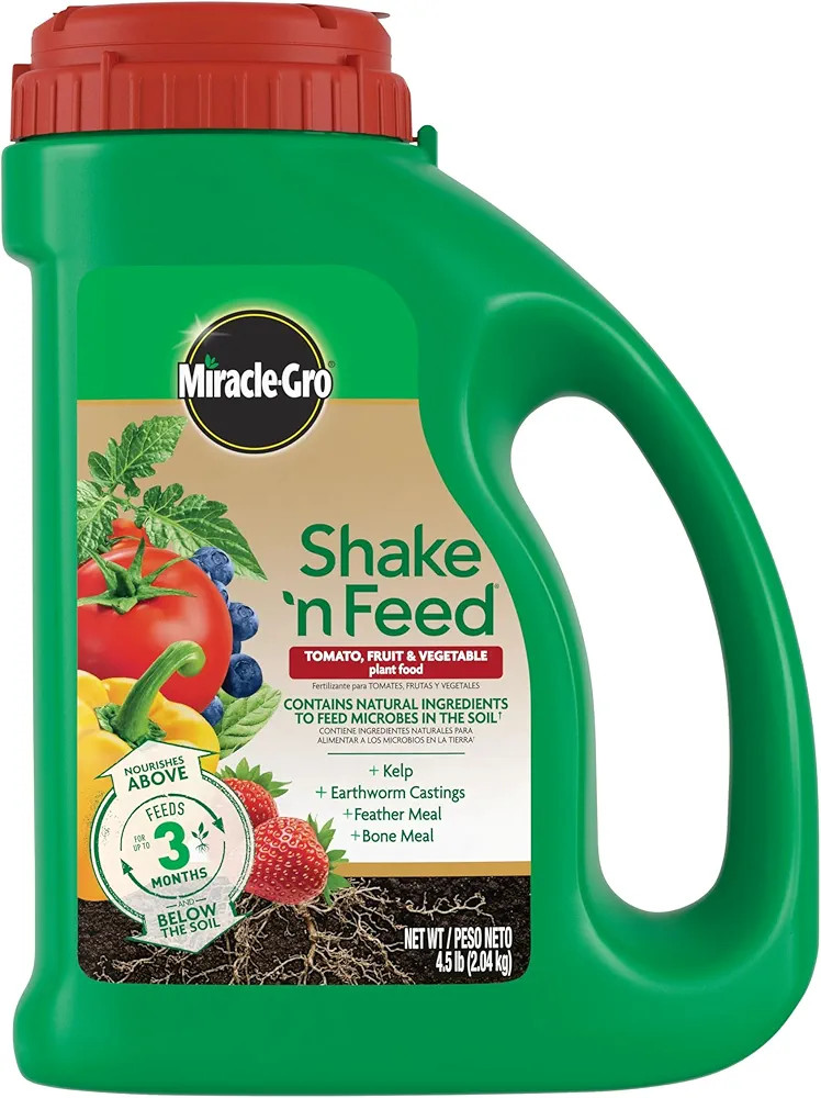 Miracle-Gro Shake 'n Feed Tomato, Fruit and Vegetable Plant Food, For Outdoor In-Ground and Potte... | Amazon (US)