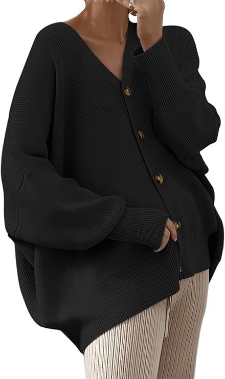 ANRABESS Women's Cardigan 2024 Trendy Open Front Oversized Button Lightweight Sweaters Loose Knit... | Amazon (US)