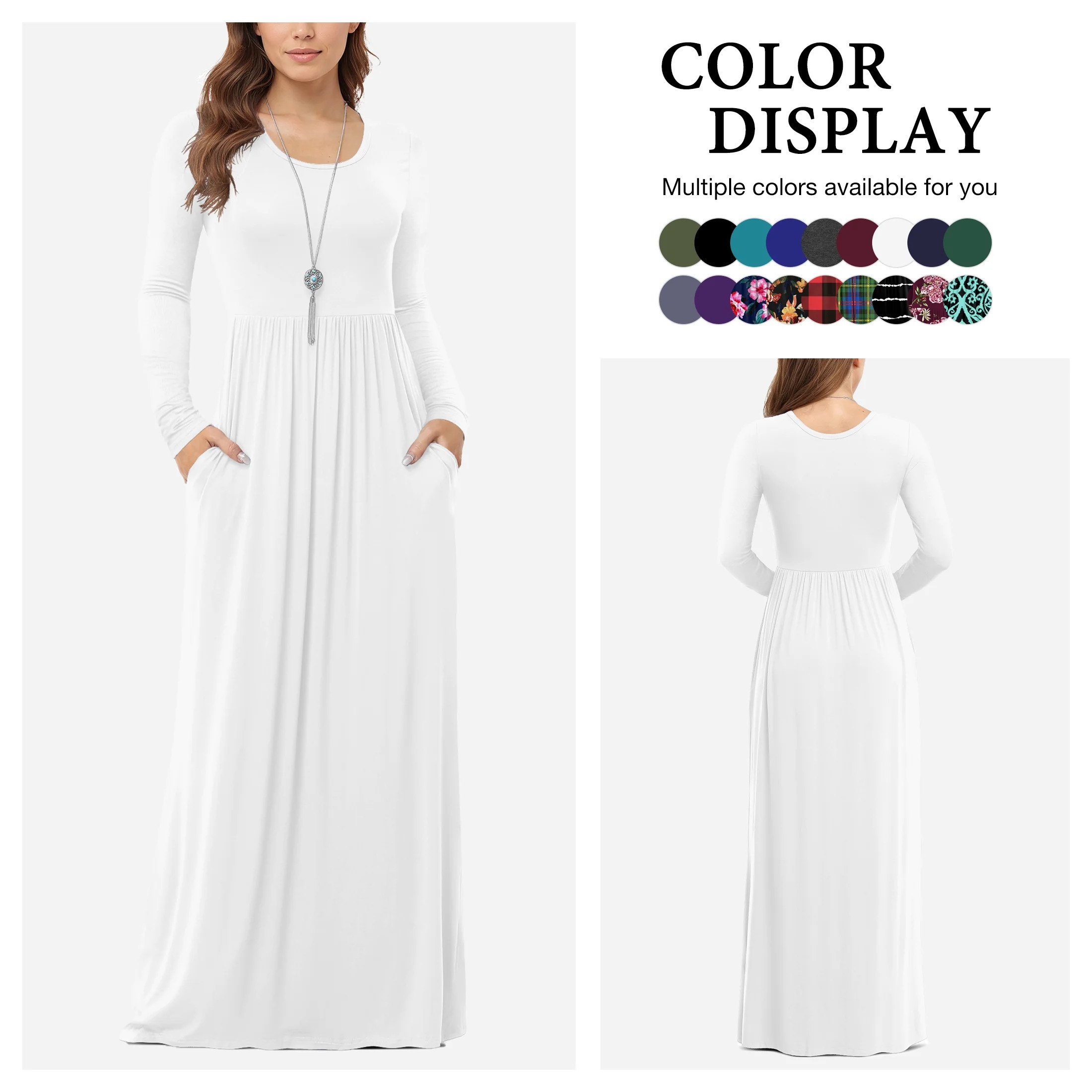 Asklazy Women's Long Sleeve Loose Plain Maxi Dresses Casual Long Dresses with Pockets,US Size,Lon... | Walmart (US)