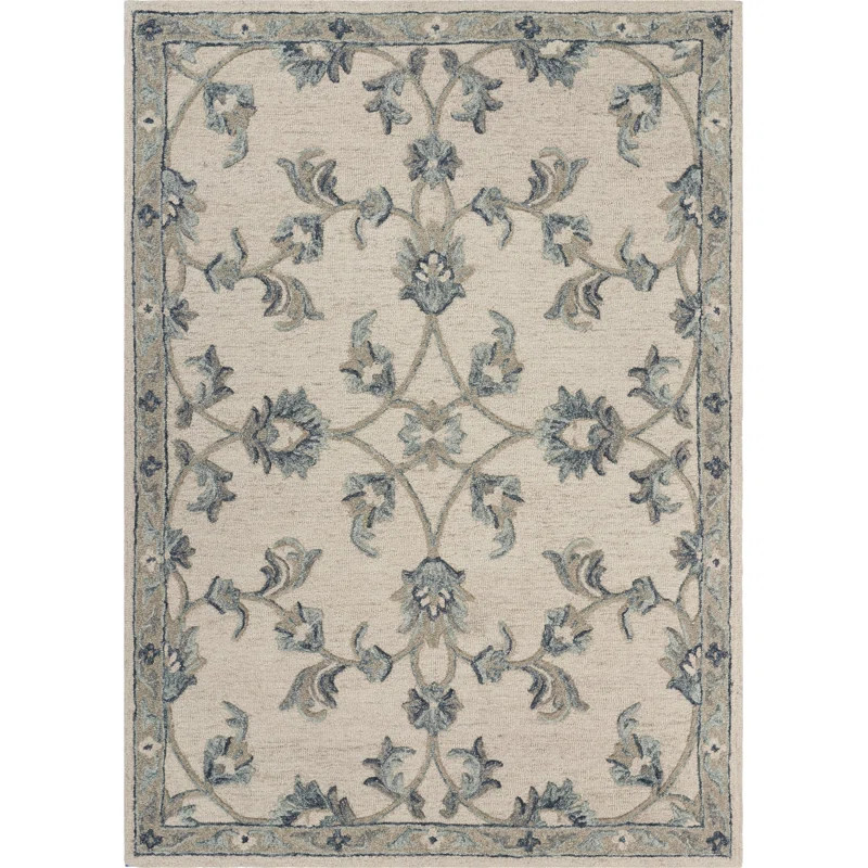 Munz Floral Handmade Tufted Wool/Cotton Ivory Area Rug | Wayfair North America