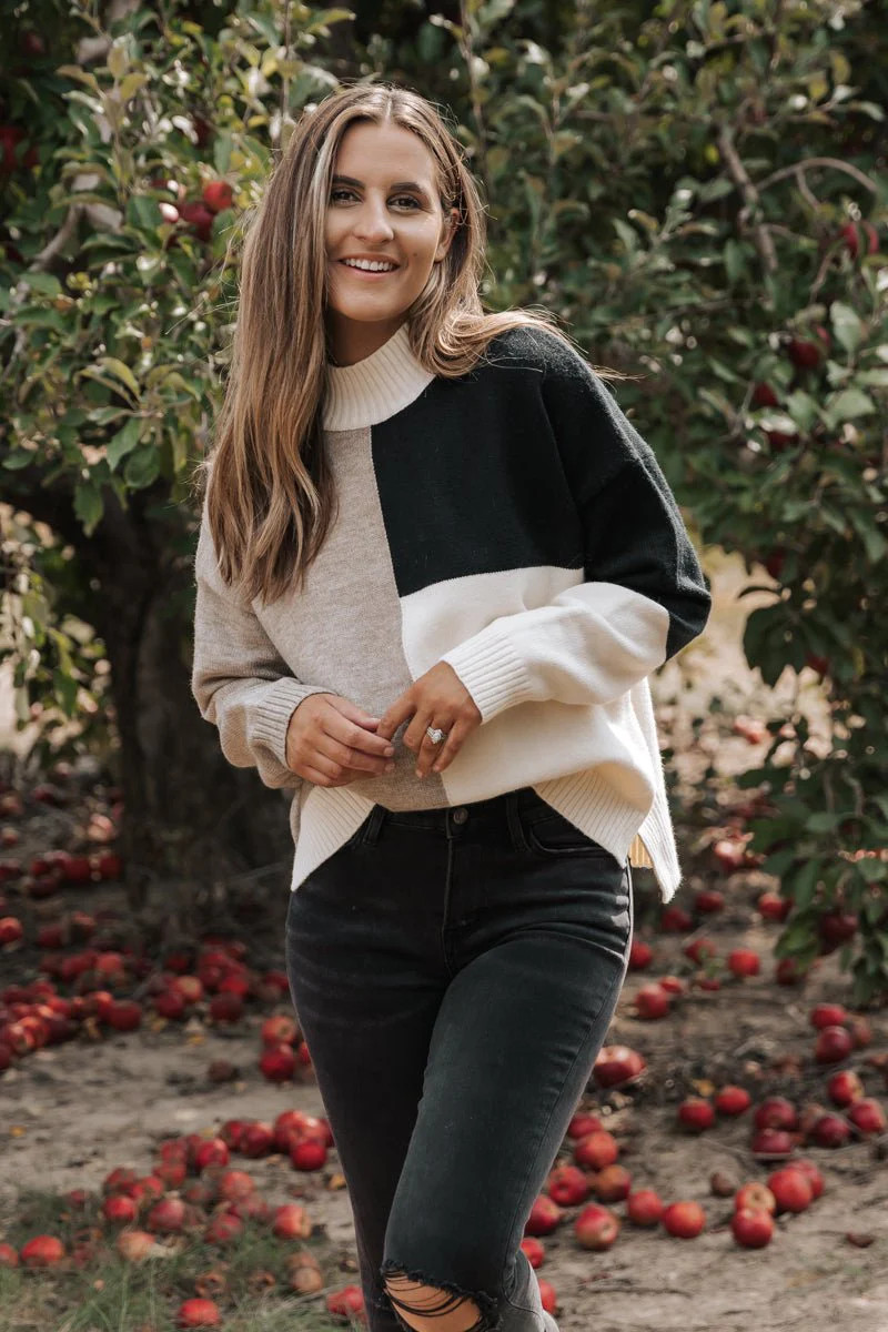 Cream Color Block Turtleneck Sweater | Magnolia Boutique | Magnolia Boutique