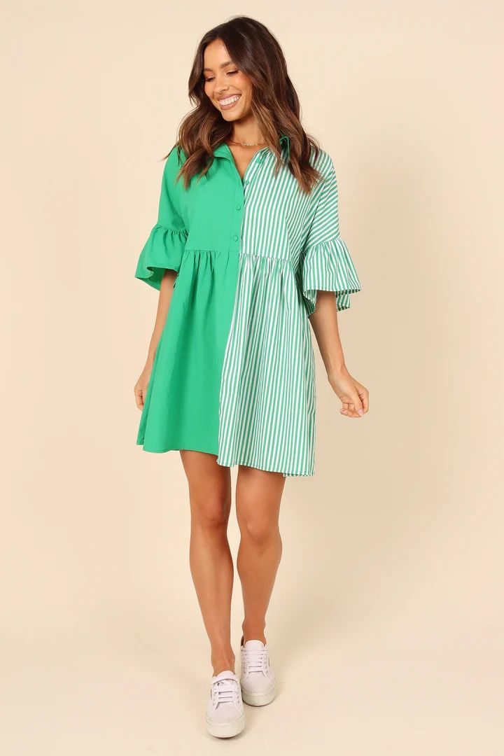 Didi Frill Mini Dress - Green Stripe | Petal & Pup (US)