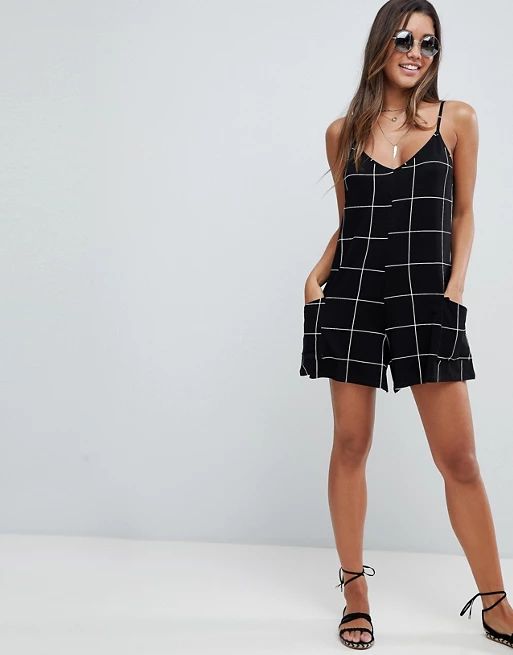 ASOS Minimal Jersey Romper with Pockets in Check Print | ASOS US