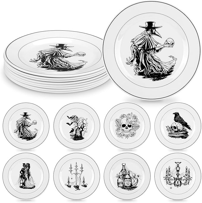 8 Pcs Vintage Halloween Dinnerware Set Halloween Plates Serving Dishes 8 Inch Reusable Gothic Din... | Amazon (US)